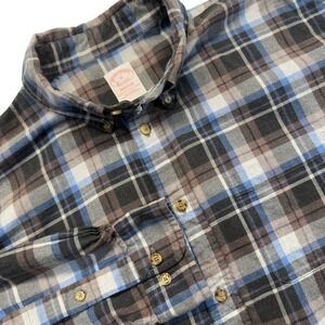 Brooks‎ Brothers Mens XL Madison Fit Blue Brown Plaid Button Down Shirt